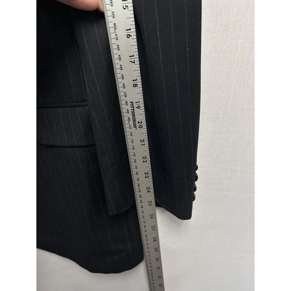 Austin Reed Black Pinstripe Suit Bespoke Mens 48 L Pants 38/32 Pleated Cuffed